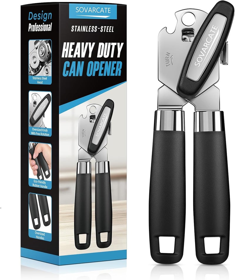 SOVARCATE Can Opener Manual Heavy Duty Multifunctional with Magnet Lift [Ergonomic Curved Handle Grip] Stainless Steel, Arthritis-Friendly, Kitchen Tool for Seniors, Kitchen Essentials, Camping, Bottle Opener - Image 1